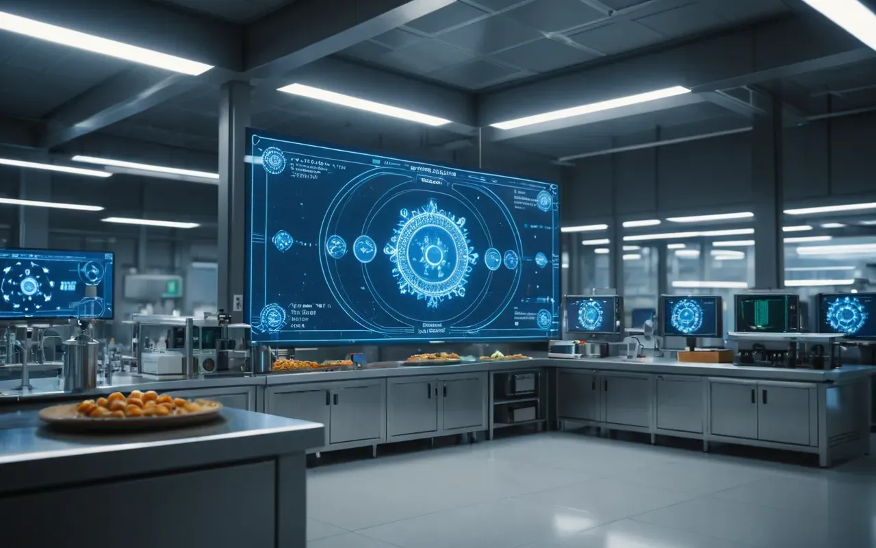 future of health research A futuristic concept art showing glowing blue molecular structures floating in a clean laboratory space. Scientists use transparent touch interfaces to manipulate the complex three-dimensional chemical models.