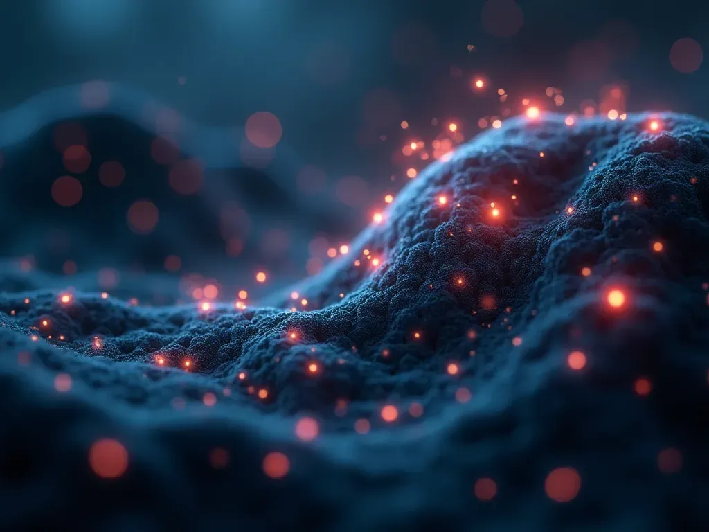 computational health science A futuristic abstract representation of neural networks connecting with glowing nodes overlaid on a background of microscopic biological cells suggesting advanced computational biology concepts in warm golden lighting
