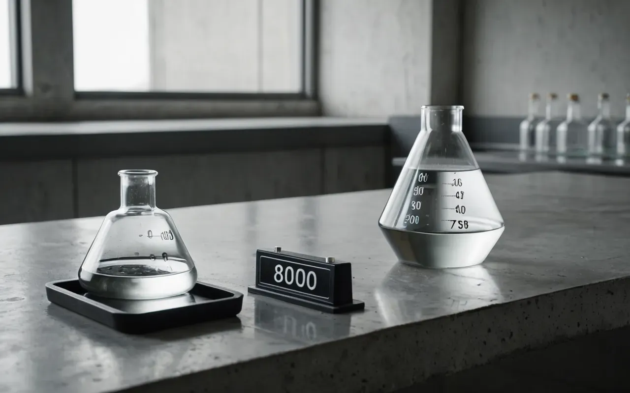 laboratory equipment Clean editorial still life of glass laboratory equipment on a concrete surface with soft diffused light and monochrome neutral tones, modern minimalist composition