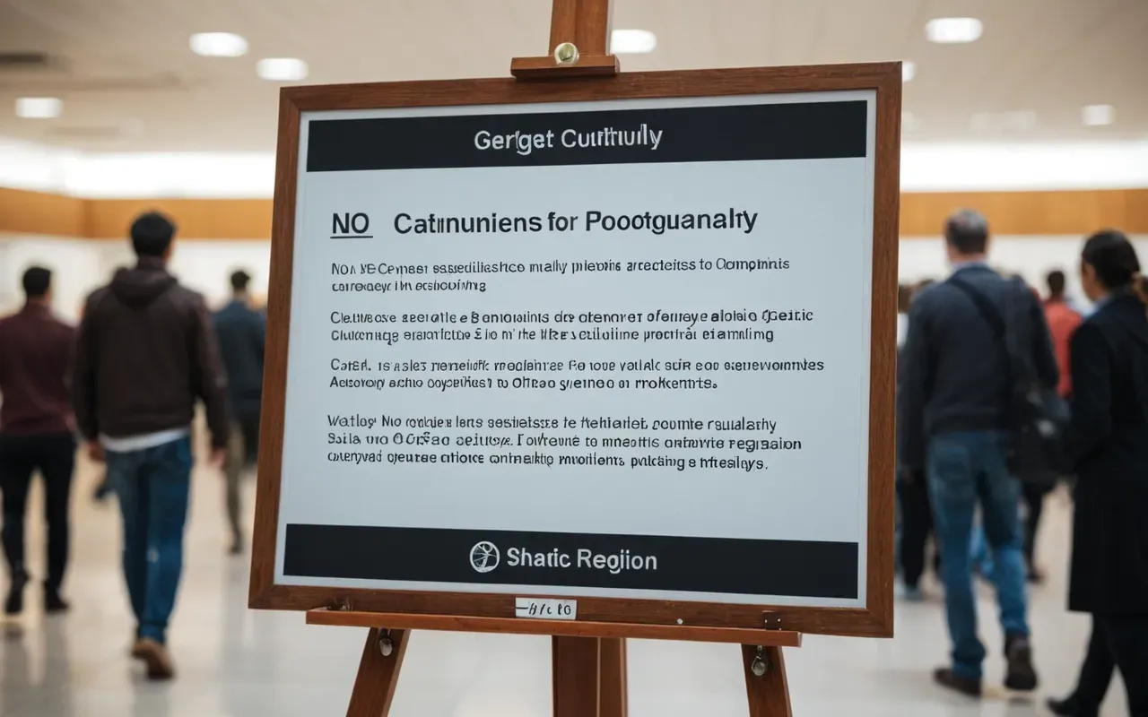 conference hall scene Close-up of a large printed scientific poster mounted on an easel in a busy conference hall with blurred people walking in the background and soft ambient lighting