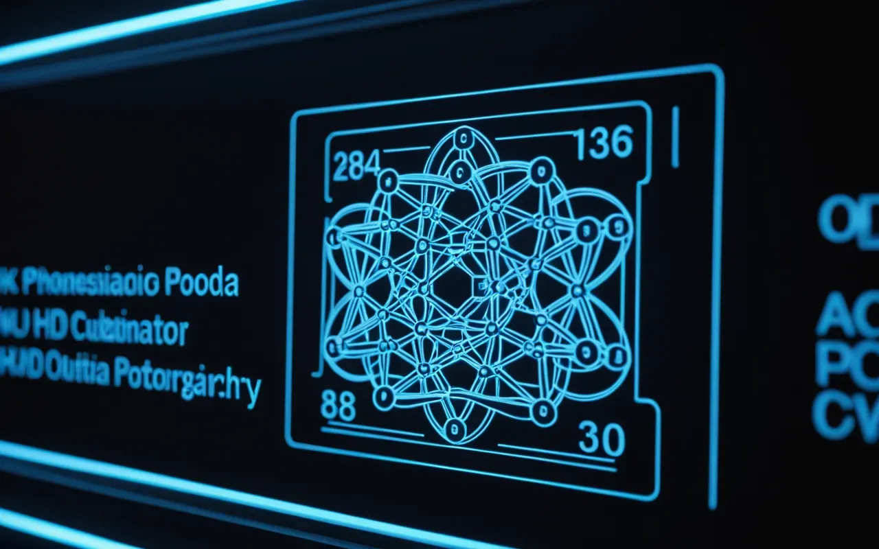 molecular structure visualization A close up view of a complex three dimensional molecular structure glowing with soft blue light against a dark laboratory background highlighting the intricate bonds and spatial arrangement without any visible text or labels.