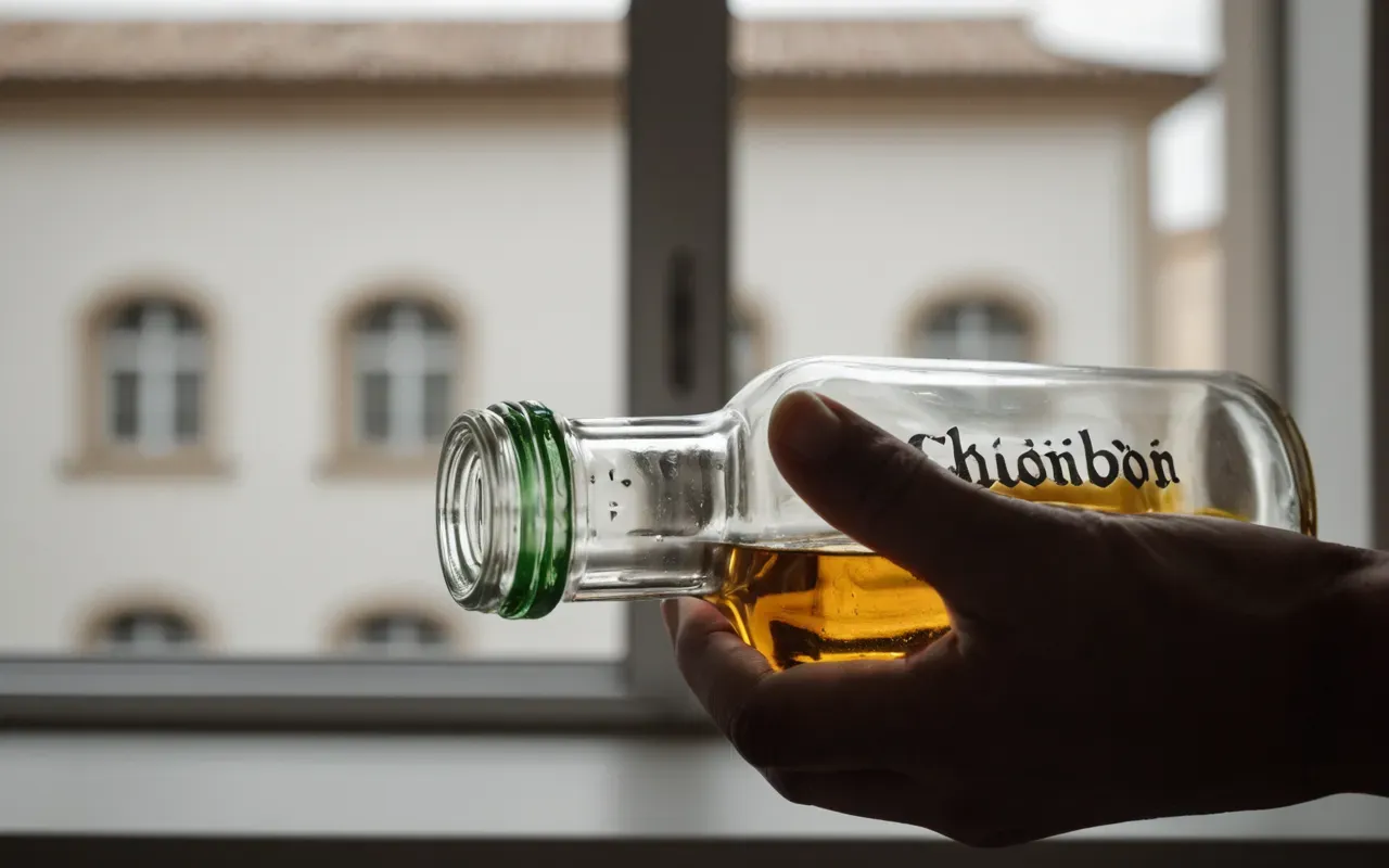 supplement packaging Close-up of a hand holding an amber glass bottle with no label visible, soft natural light from a window, neutral background, shallow depth of field.