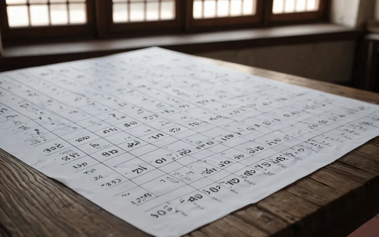 lab presentation design Close-up of a printed sheet covered in dense small text and complex charts resting on a wooden table with soft natural light from a window nearby